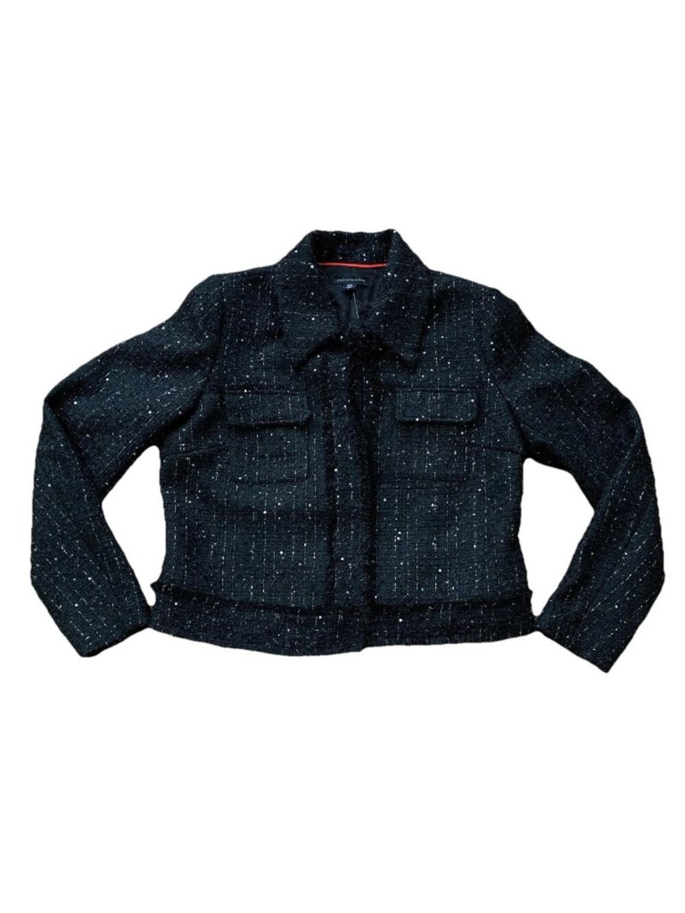 Saks Fifth Avenue Women's Medium Textured Short Blazer Black Tweed Sequins New